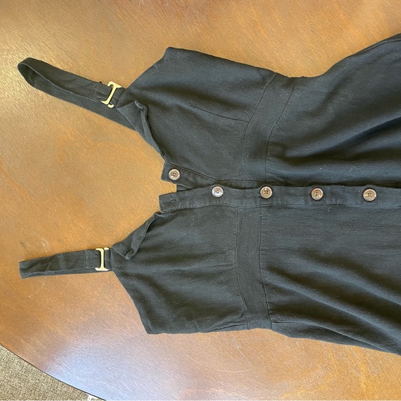 Black Mini Dress with Front Buttons and Detachable Straps - Picture 5 of 7